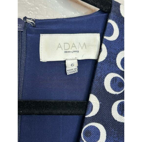 Adam Lippes Blue Floral Linen Blend V Neck Mini Dress Pockets Size 6 Silk Lining - Picture 6 of 10